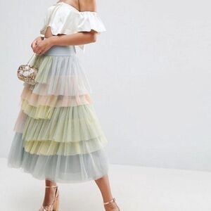 ASOS Pastel Rainbow Colorful Tiered Ruffle Tulle Fairy Princess Skirt